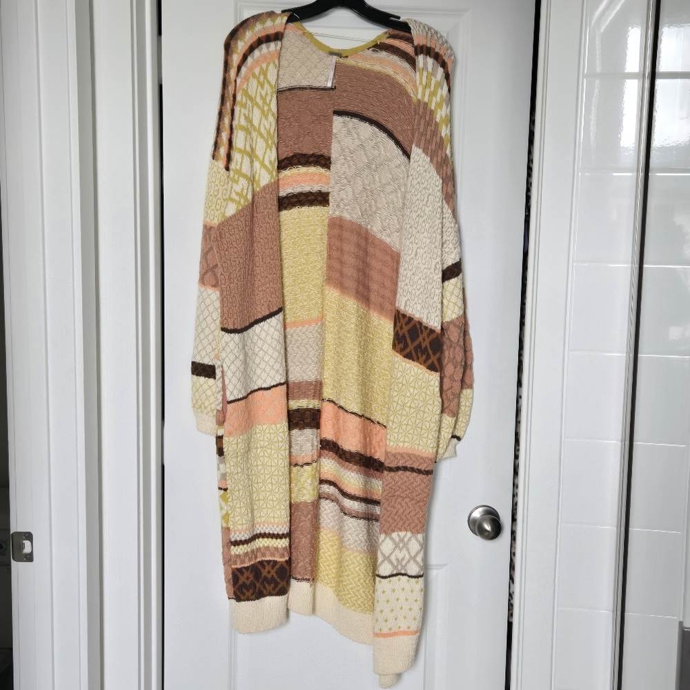 Free People Love & Kisses Printed Open Front Long Cardigan S